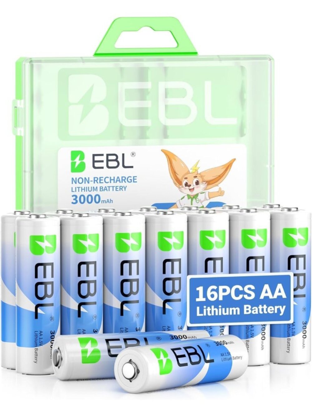 High-Capacity AA Lithium Batteries 16-Pack, 3000mAh Non-Rechargeable for Cameras